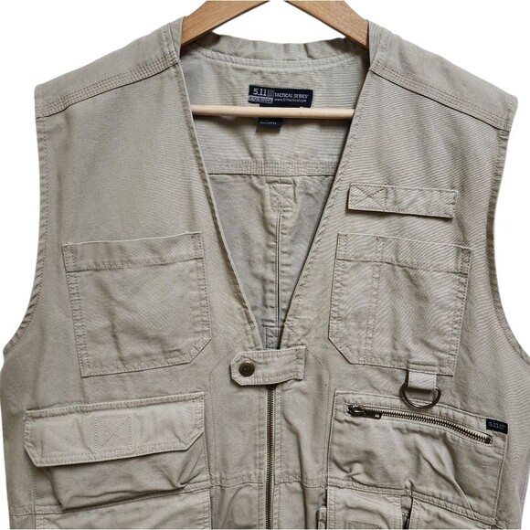 5.11 Tactical Vest Series 80001 Men L Beige Cotton Zip Hunting Shooting Conceal - Picture 11 of 15